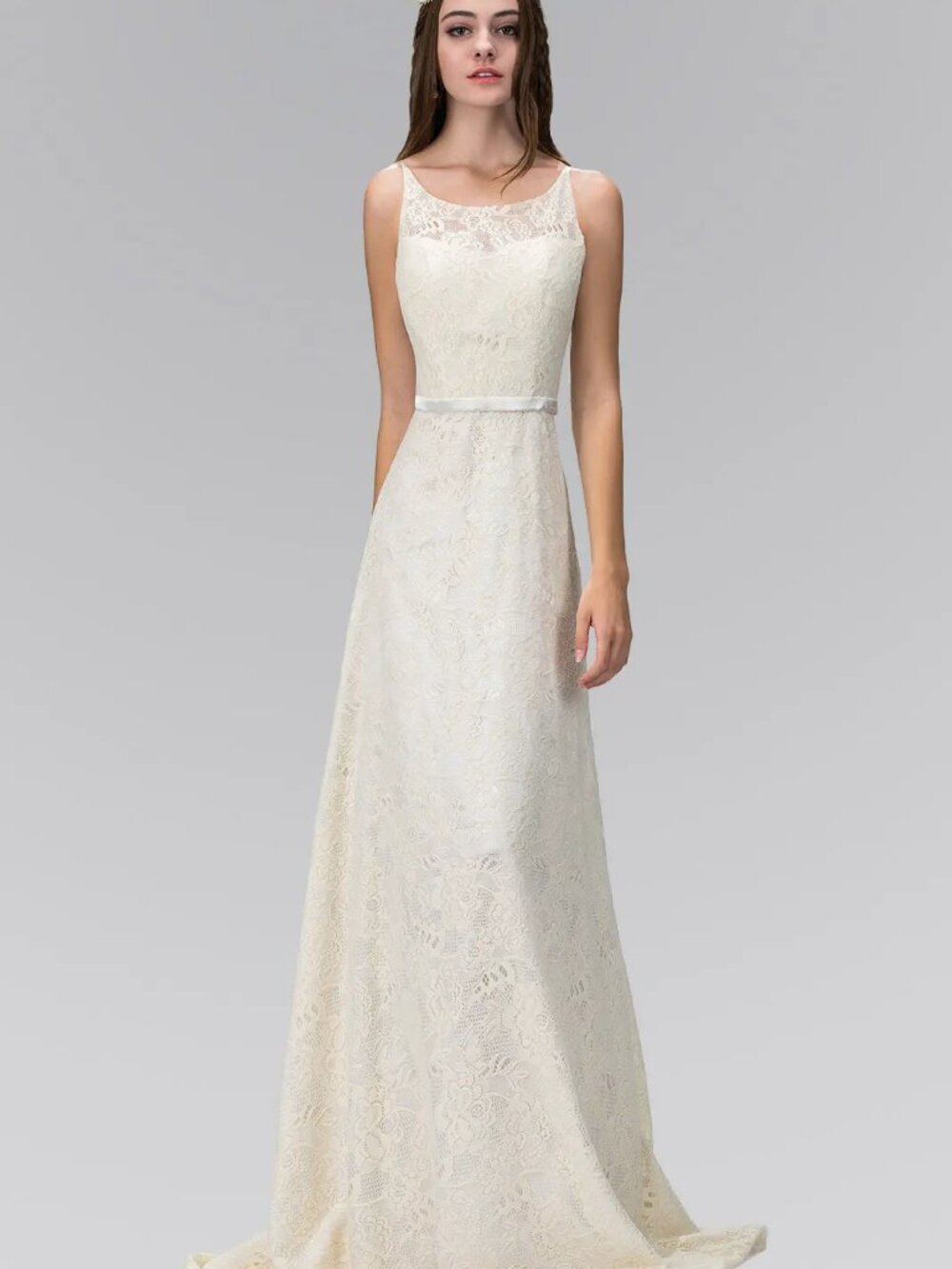 NEW IVORY Lace Spaghetti Strap Prom Gown Floor Length GL2170